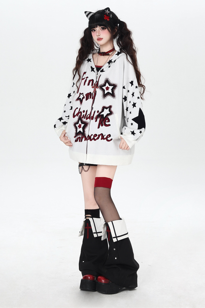 Star Gothic Bicolor Hooded Knit Cardigan