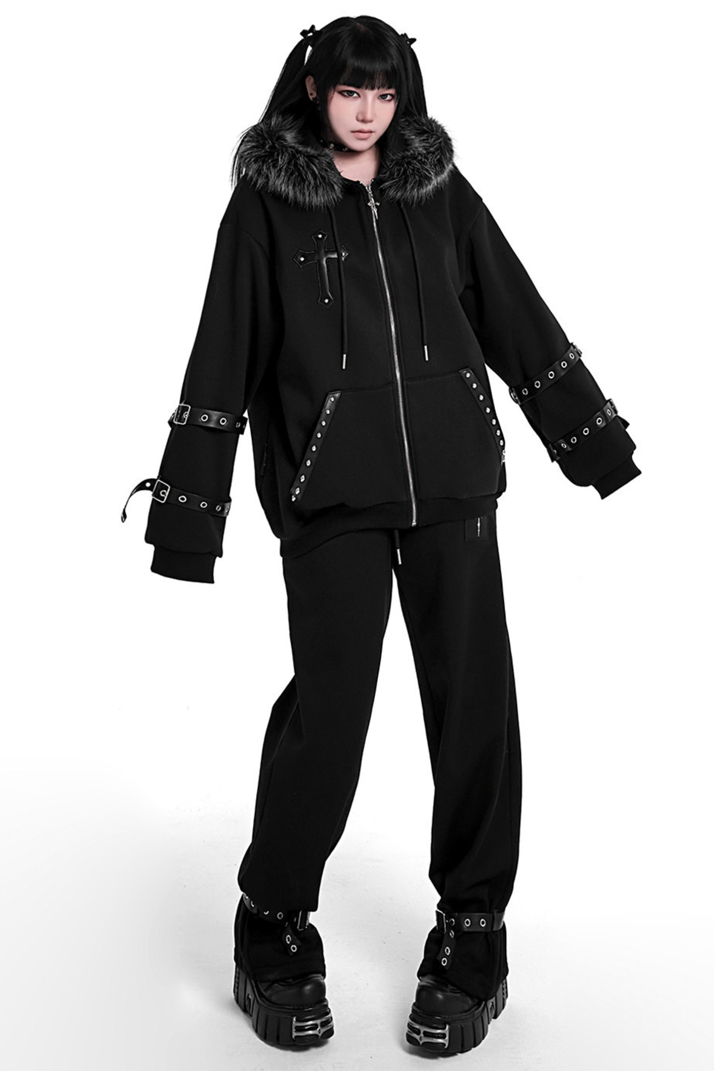 ゴシックリトルデビルポイントレザーフードパーカー