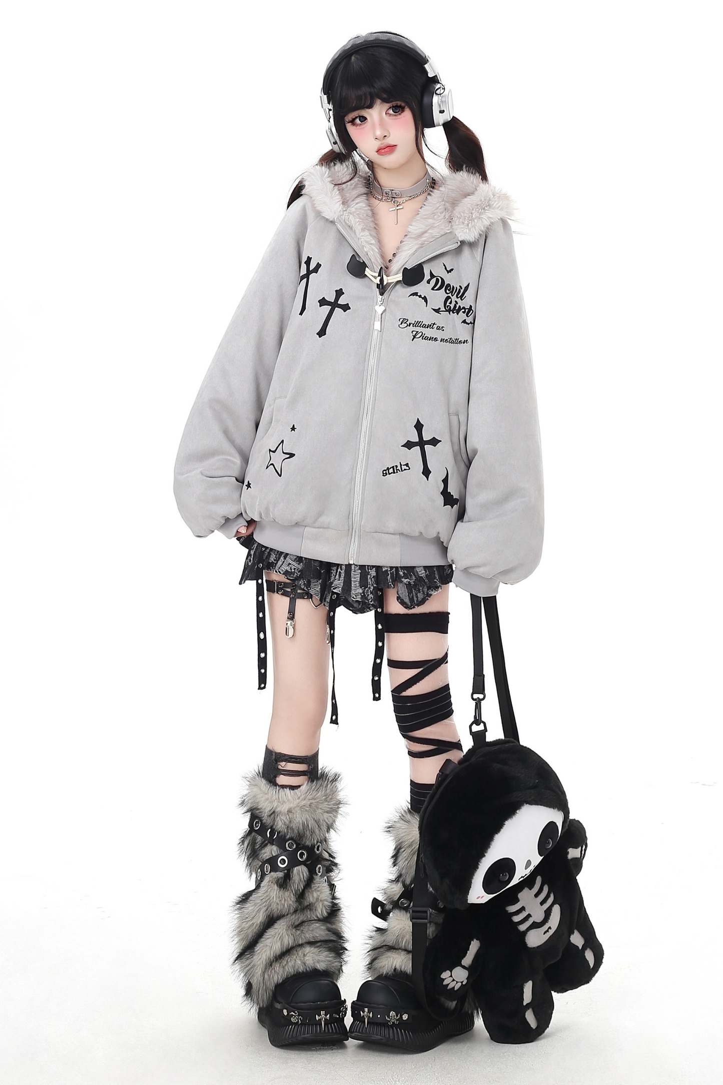 バニーファーフードジップジャケット