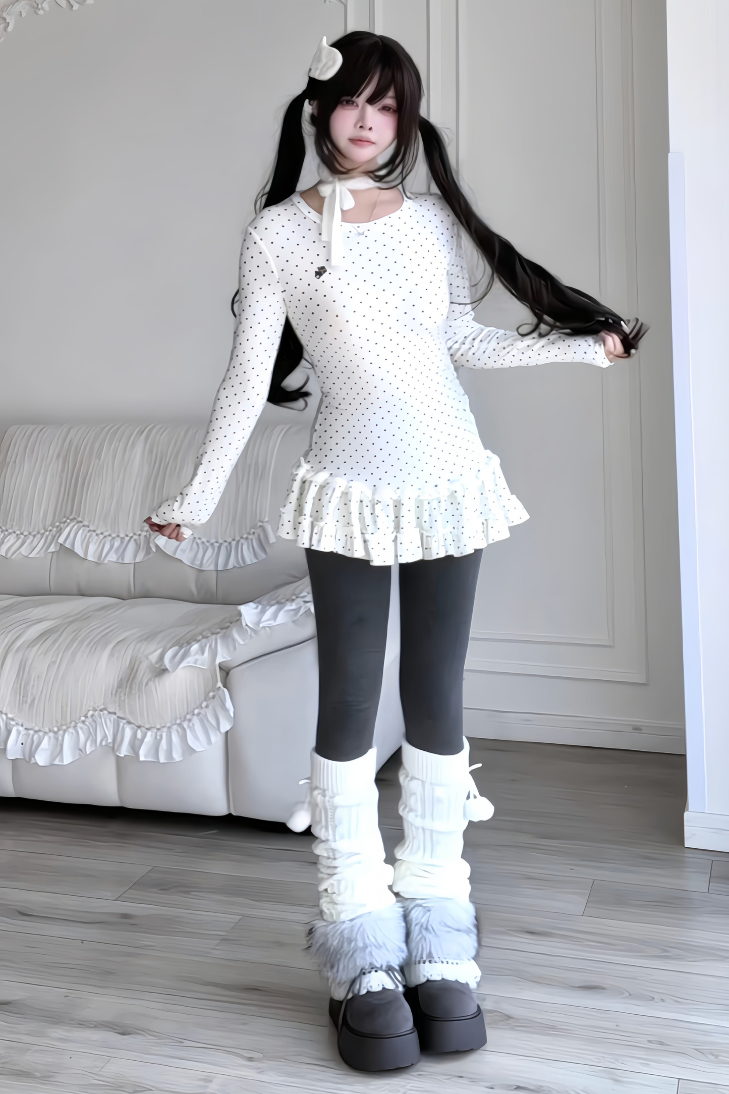 Polka Dot Fitted Ruffle Top