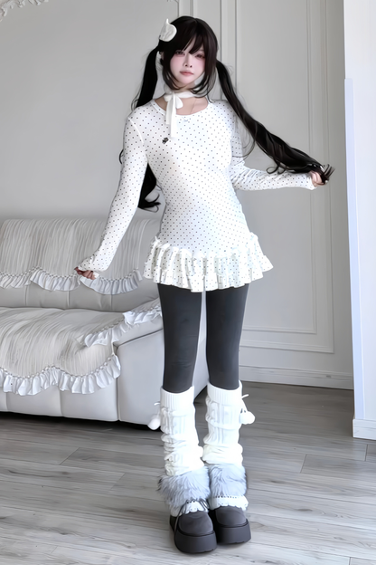 Polka Dot Fitted Ruffle Top