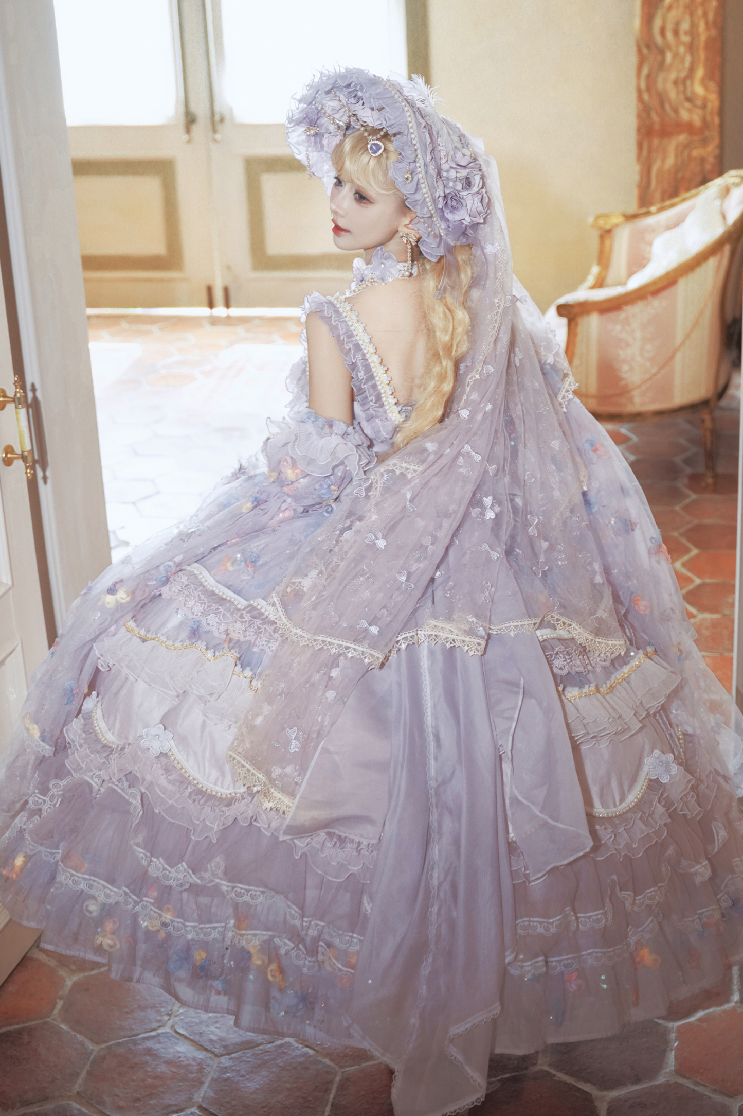 ライラックゴージャスプリンセスミディアムロリータドレス