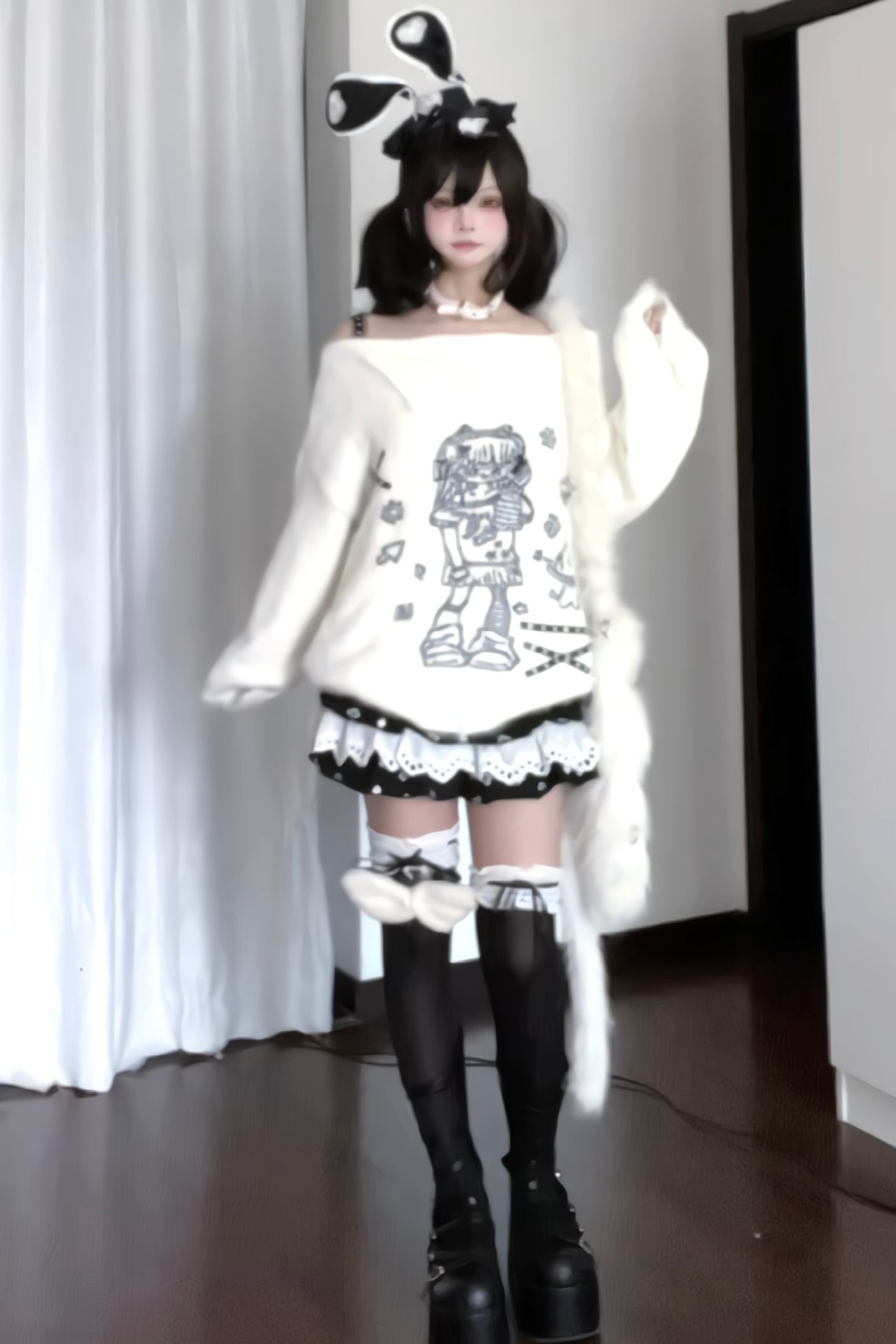 Anime Illustration Off-Shoulder Loose Tops