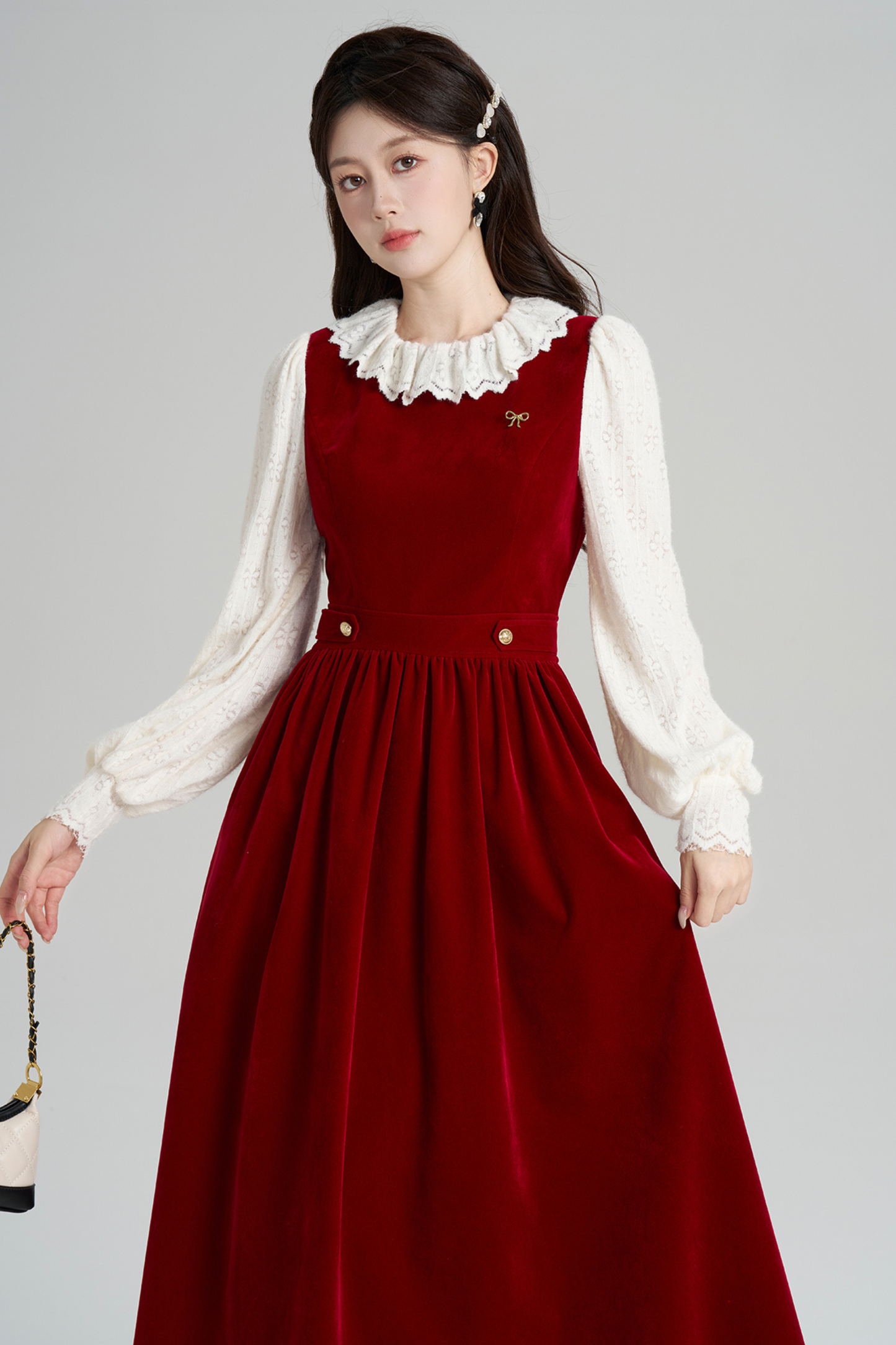 レッドベルベットレトロガーリーフレアドレス