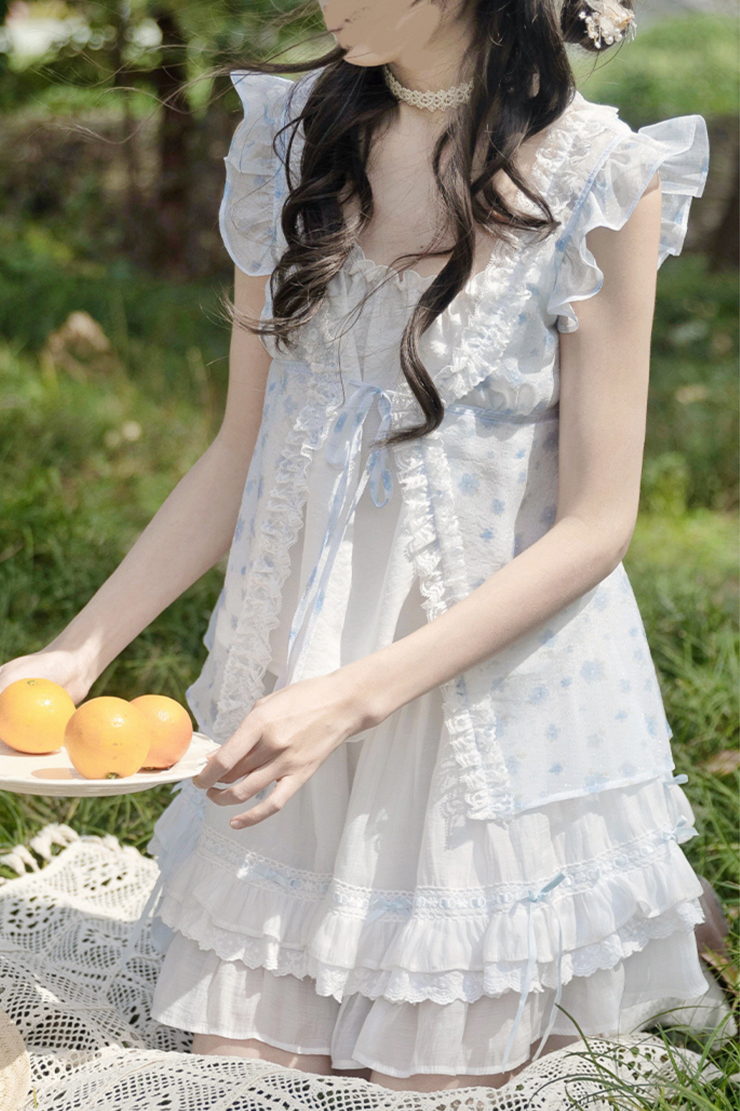 Antique Blossom Mesh Blouse + Skirt