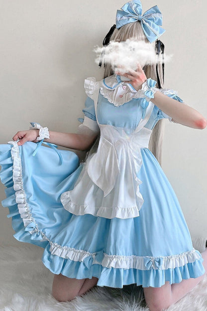 Soft Girl Bow Lace Maid Dress Set