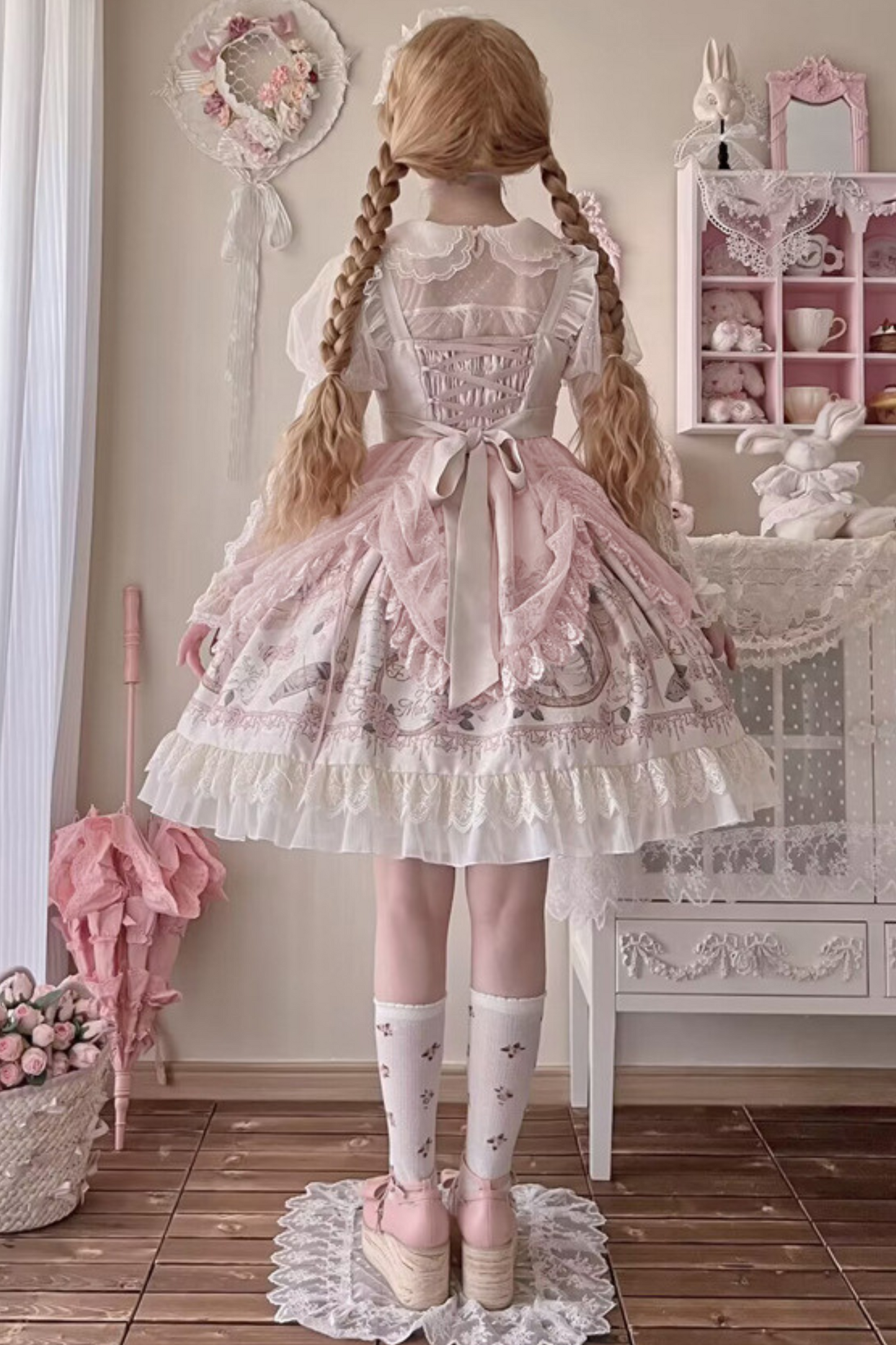 Daily Color Sweet Princess Jumper Skirt + Lace Doll Shirt