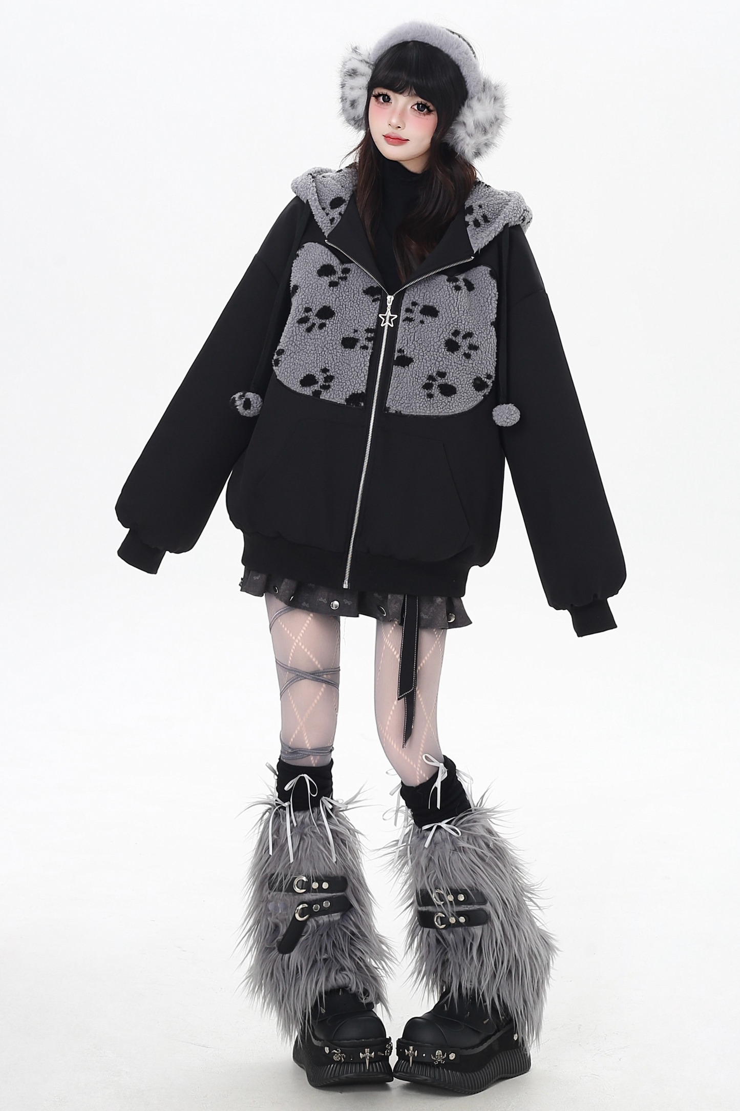 Dark Sweet Cat Ear Fleece Loose Jacket