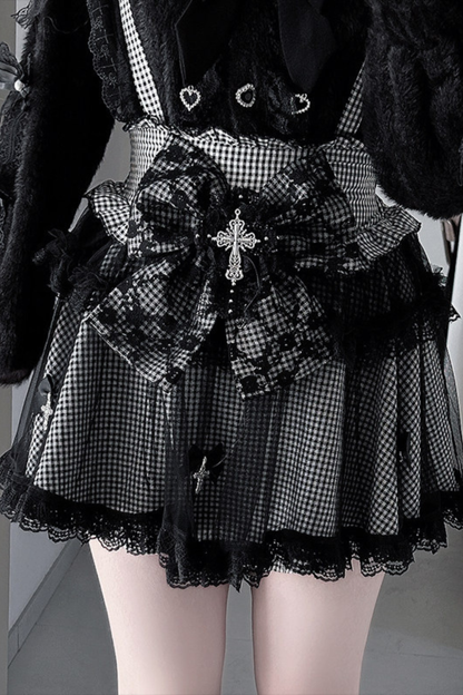 Jirai Cute Cardigan + Flare Skirt + Cross Skirt