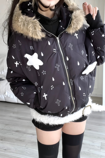 Fur Hood Cloth Design Down Jacket