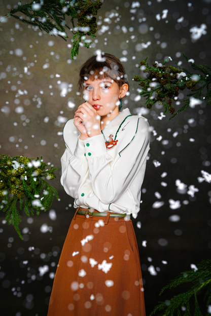 ステッチレトロコントラストホワイトシャツ