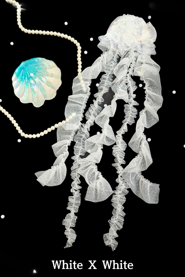 [Pre-order Deadline: August 1] Blue/White/Purple Jellyfish Fairy Series Accessories (Shell-Shaped Long-Train Headdress, Jellyfish Hair Clip, Wrist Cuffs, Beaded Lace Choker, Jellyfish Headpiece/Handheld)
