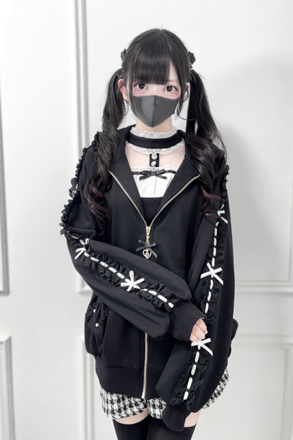 ネクラリボンフリルフードパーカー