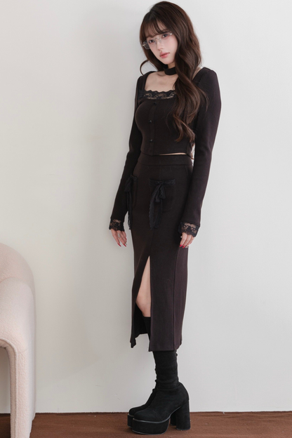 レディタイトトップス+スリットリボンスカート