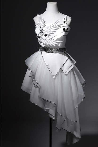 银色赛博朋克洛丽塔连衣裙+袖子+腰带