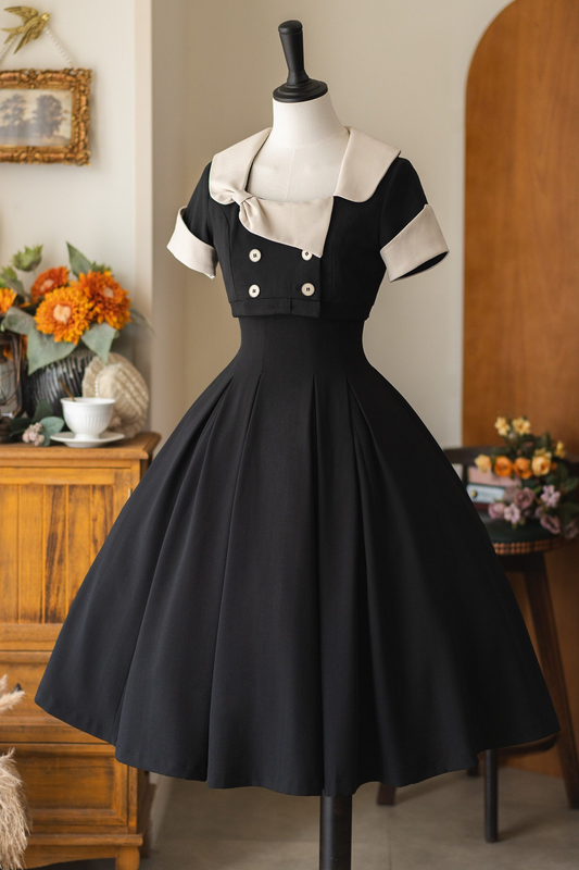 エレガントフレンチレトロフレアドレス+ショートジャケット