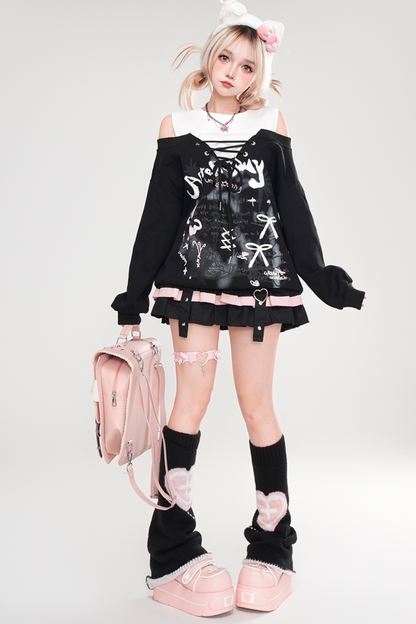 Midnight Dark Girly Off-the-shoulder Top