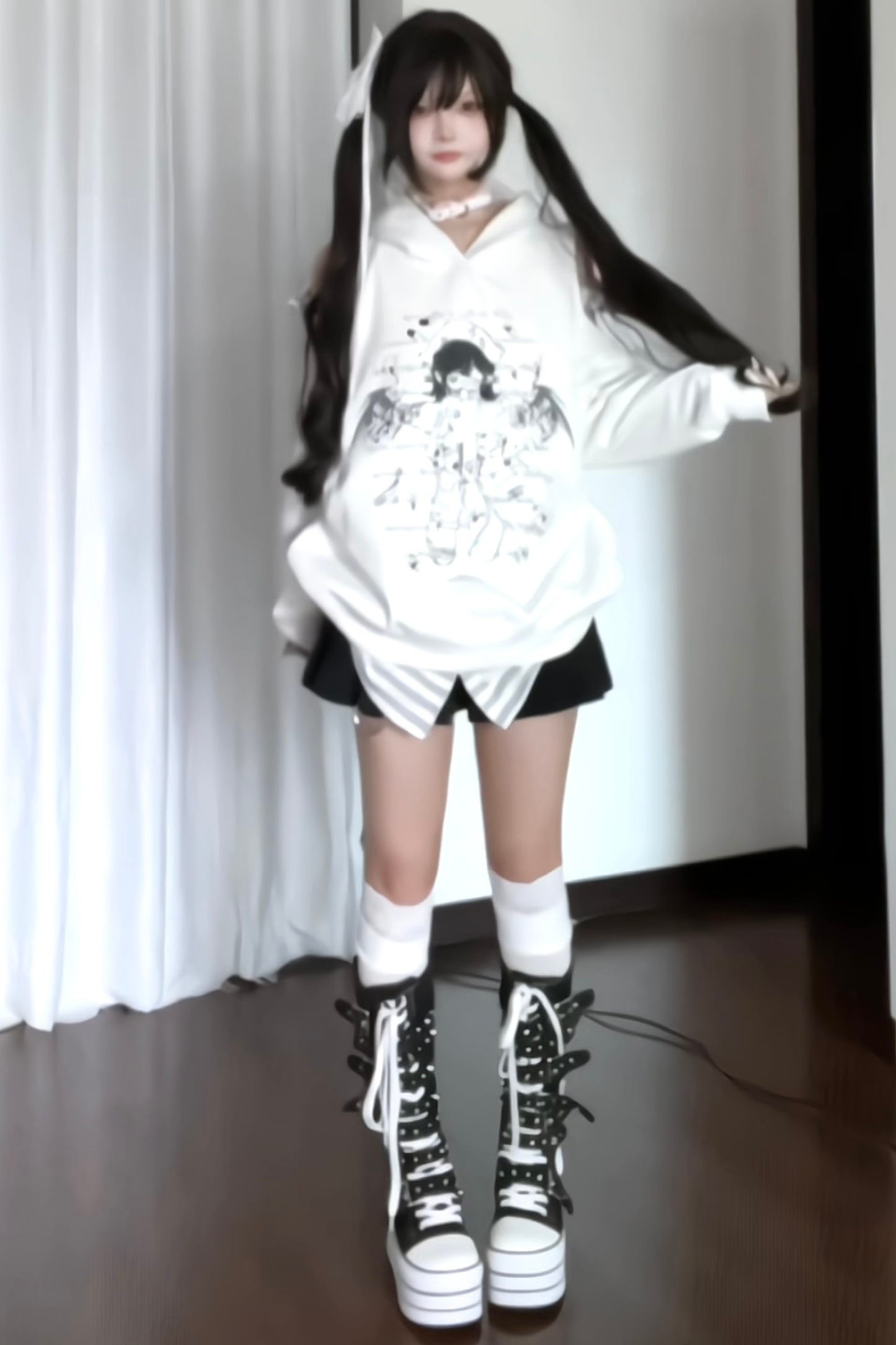 ボーダーうさ耳フードルーズスウェット