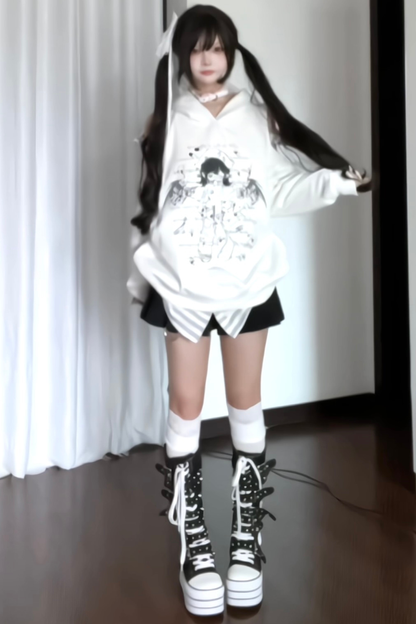 ボーダーうさ耳フードルーズスウェット