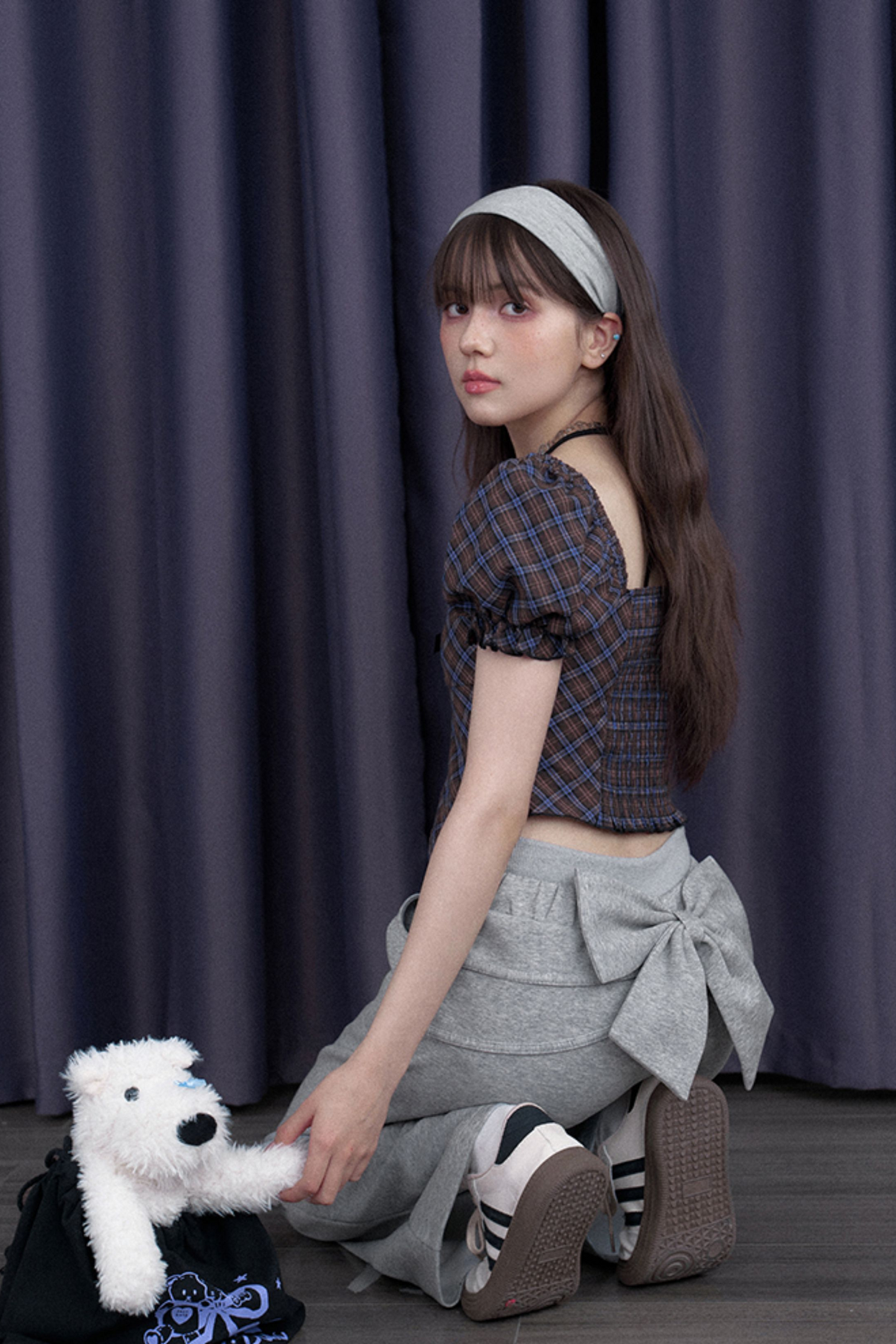 スウィートチェックバブルスリーブトップス