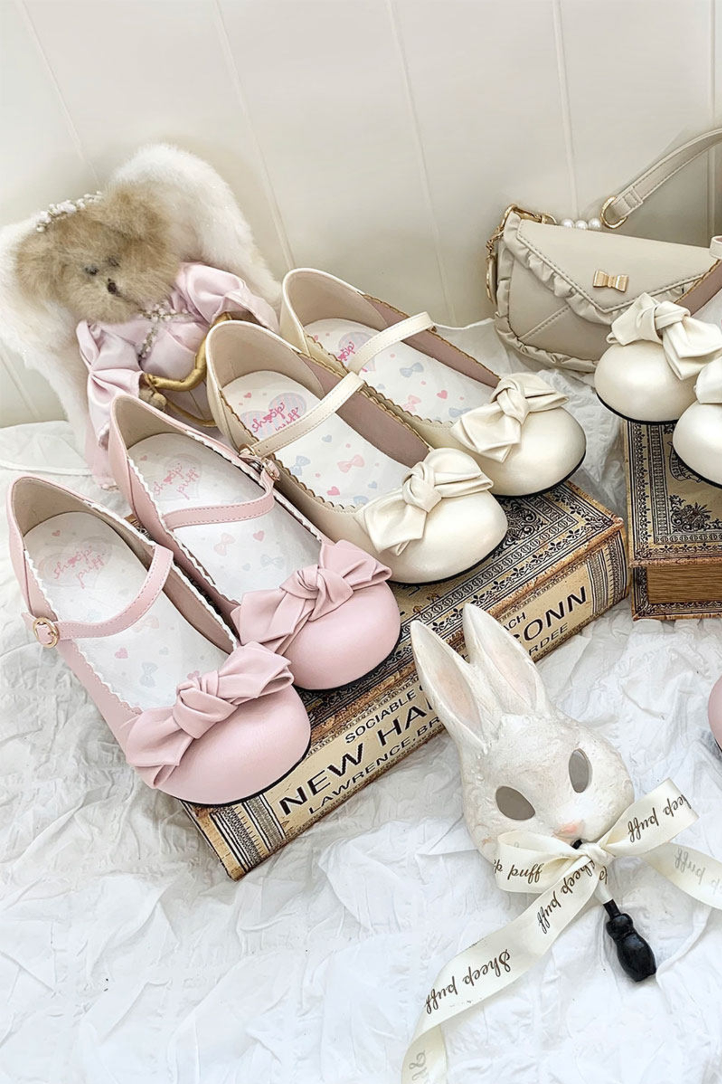 Cherry Blossom Sheepskin Bow Shoes