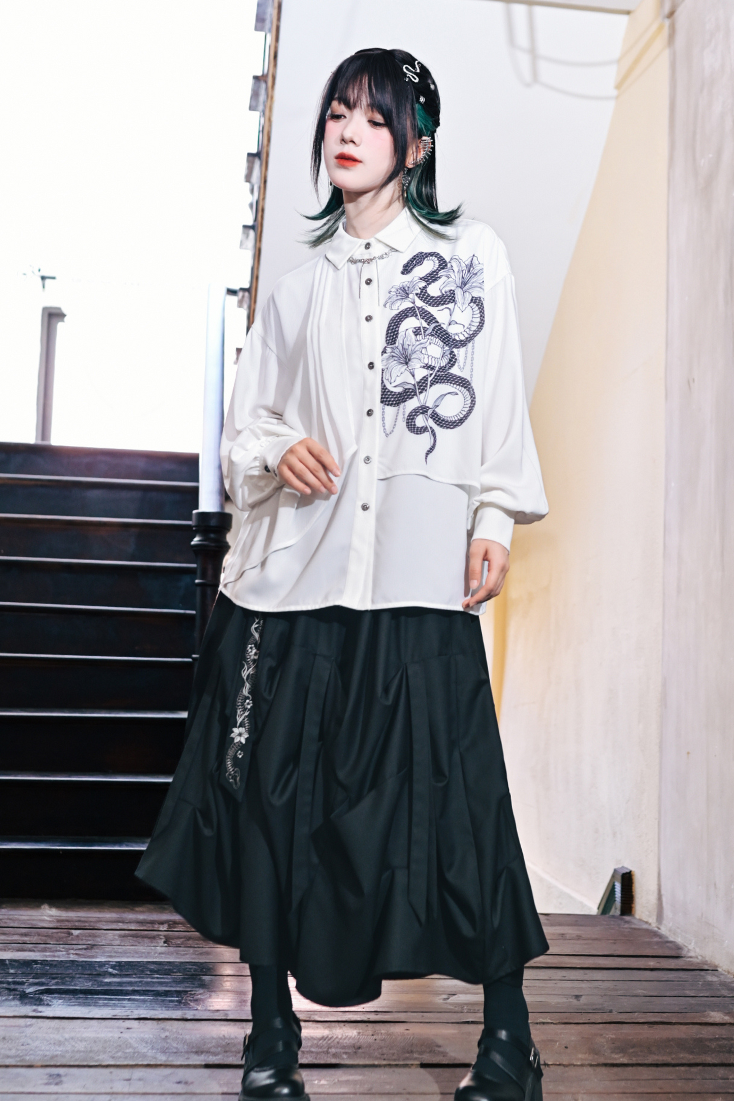 Dark Scale Pleated Skirt