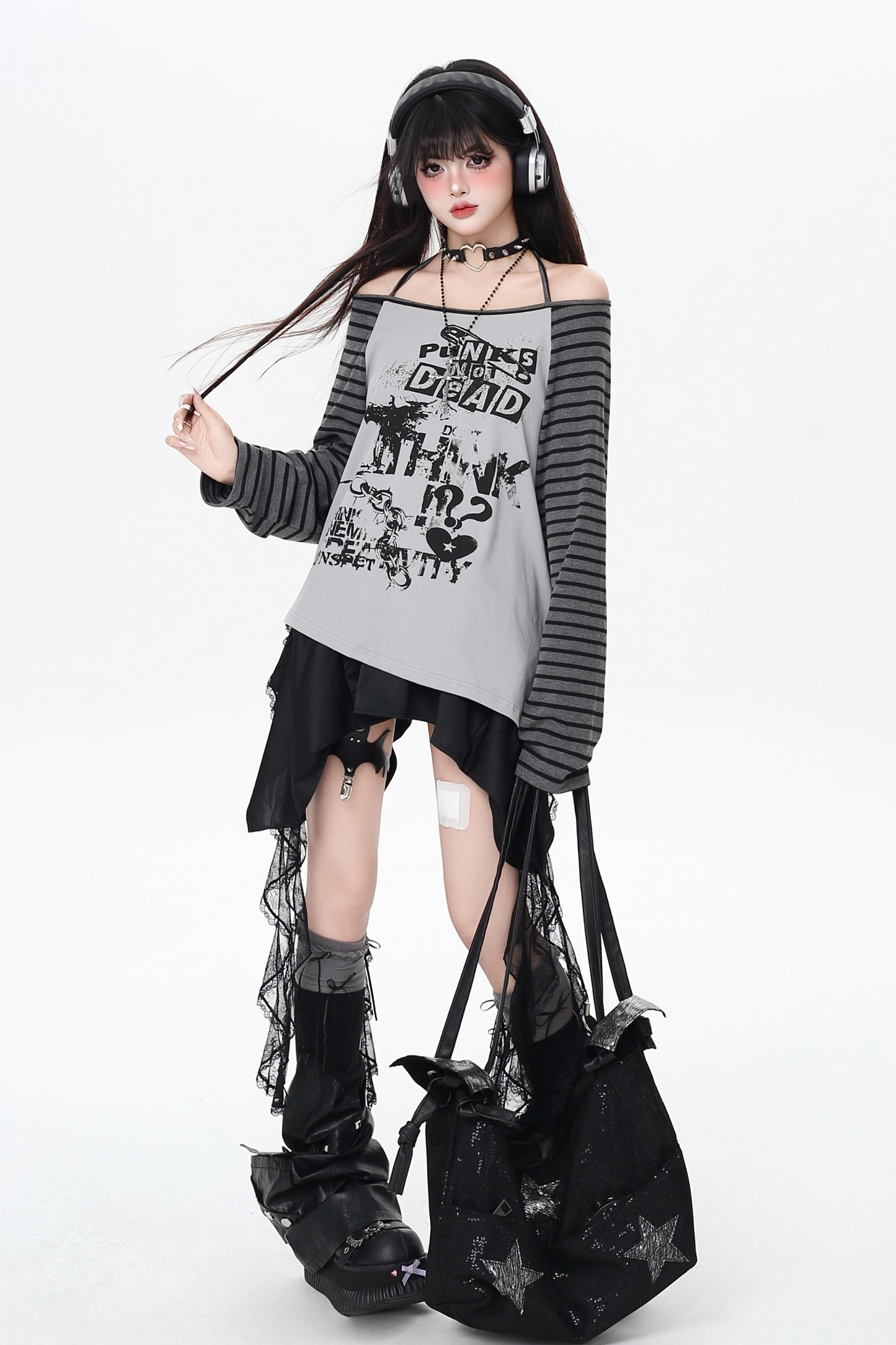 サブカルチャーストライプルーズトップス