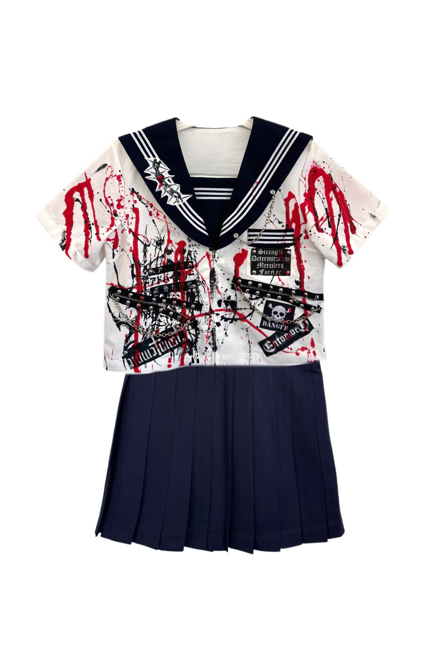 サブカルチャースクールセーラーパンクトップス+プリーツスカート