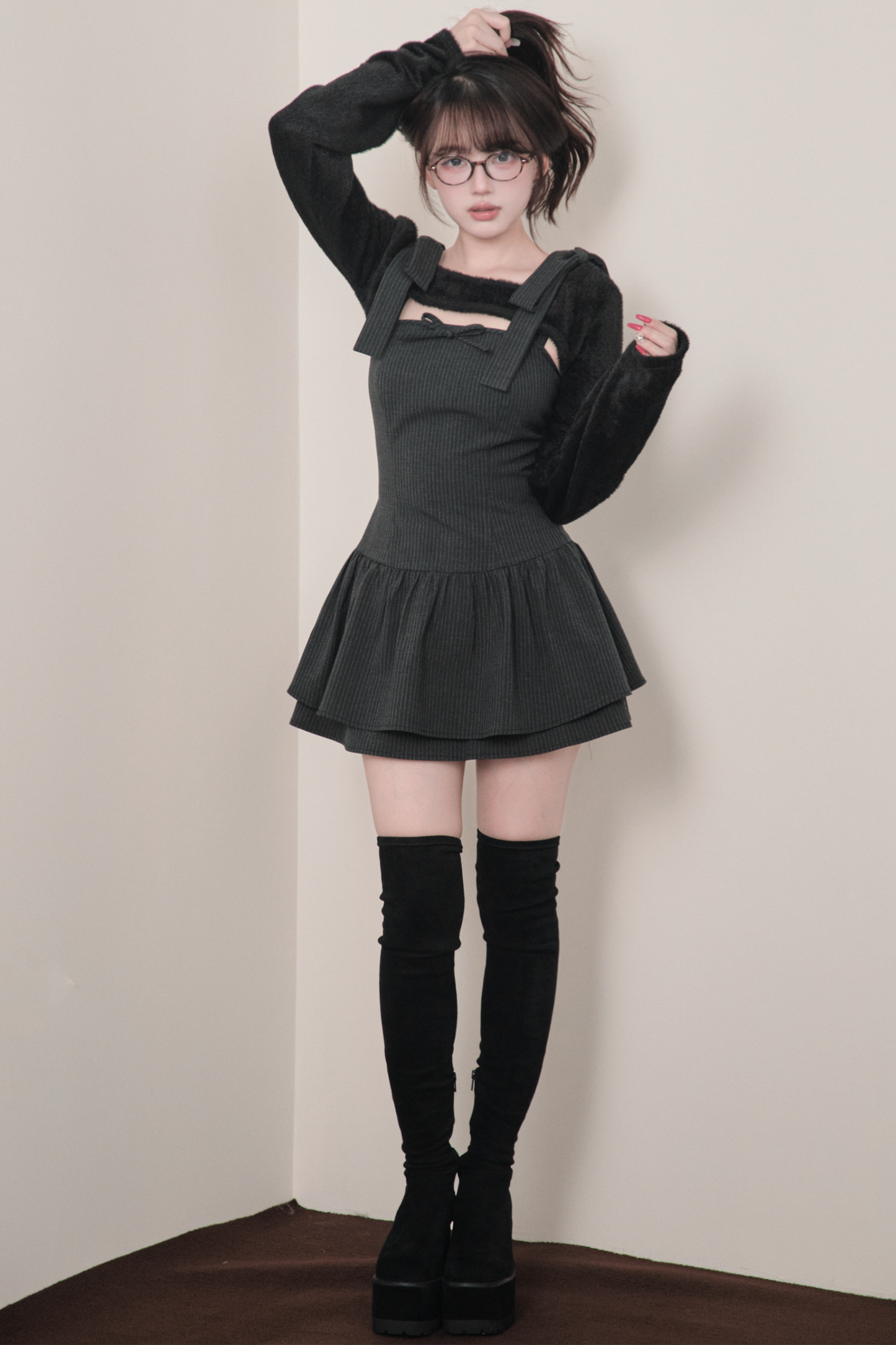 リボンサスペンダードレス+トップス