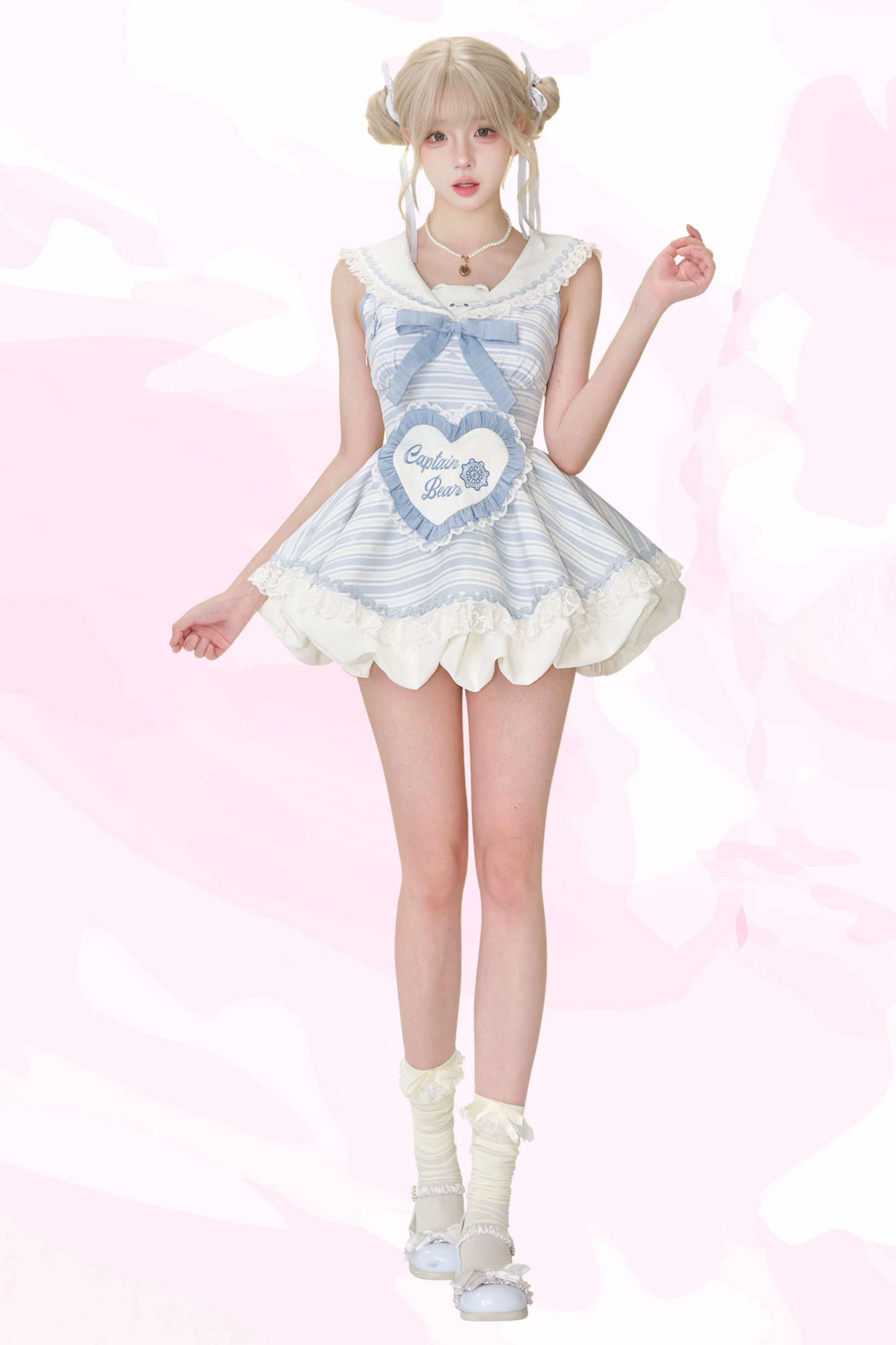 Sailing Bear Blue Border Dress