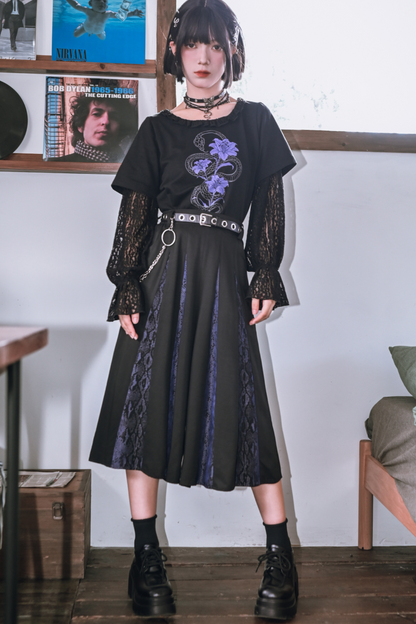 Lace Stitch Black Sweet Cool Top