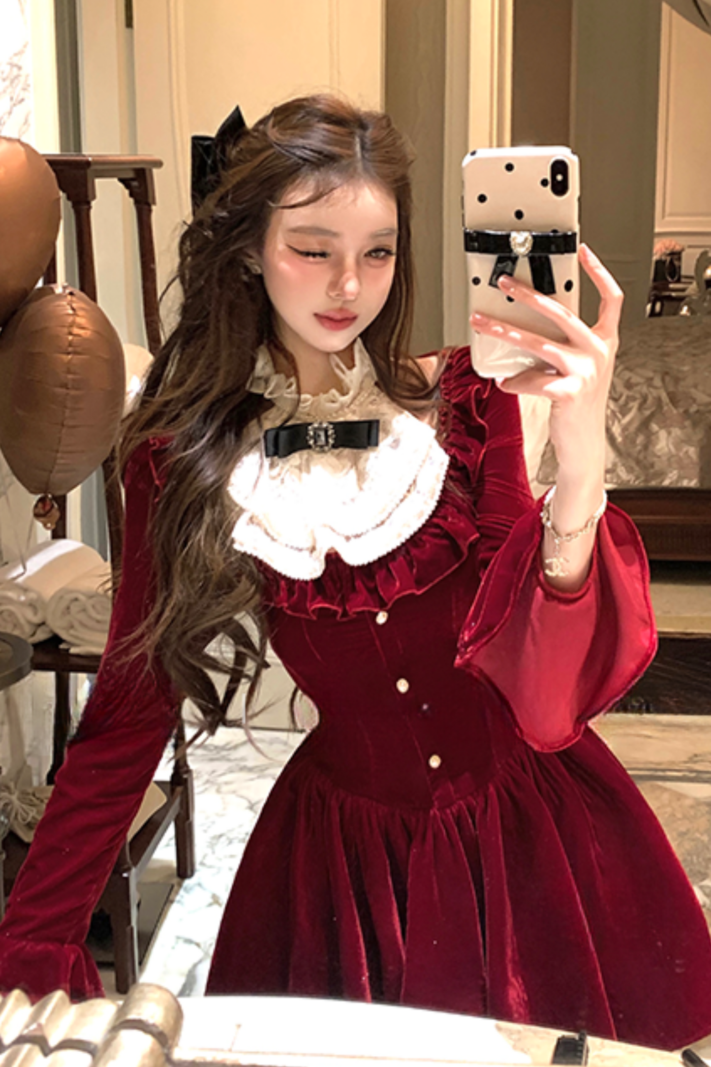 Ribbon Lace Velvet Princess Dress