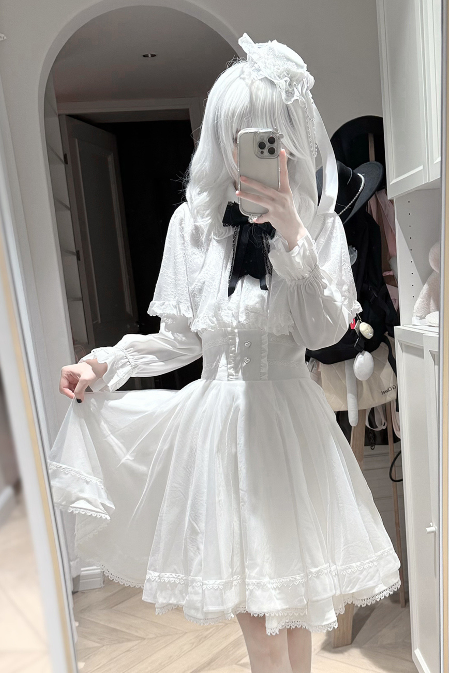 ファーフードマント+トップス+スカート