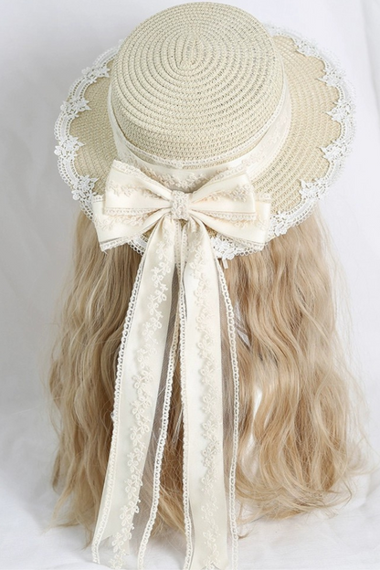 Lace Long Ribbon Straw Hat