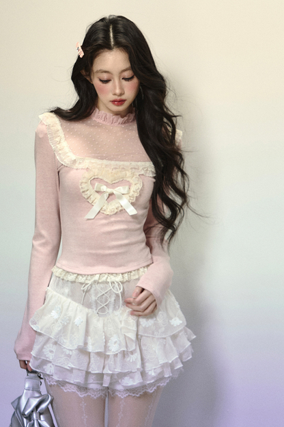 [Pre-order item] Heart Frill Ribbon Design Sweet Top