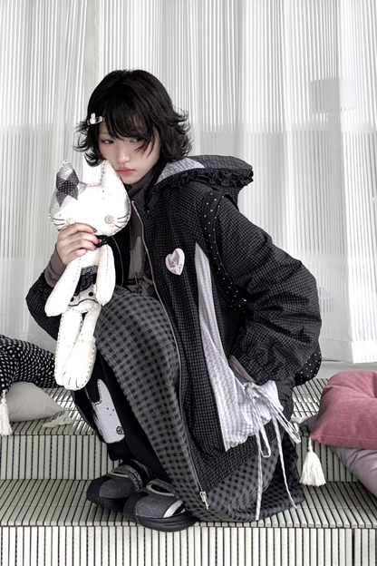 Animal Doll Print Top + Pleated Skirt + Wide Pants + Jacket