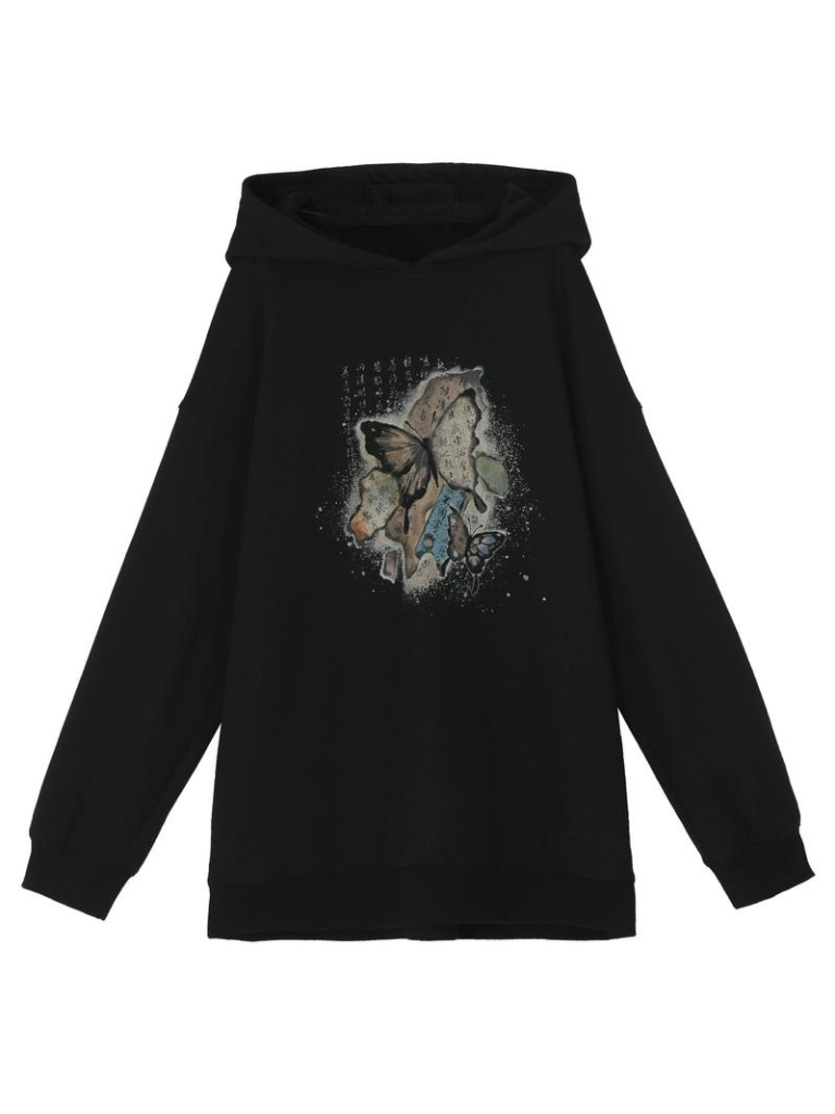 China Butterfly Cropped Sweatshirt + Zip Design Parka Dress + Black Hoodie [Reserved Item].