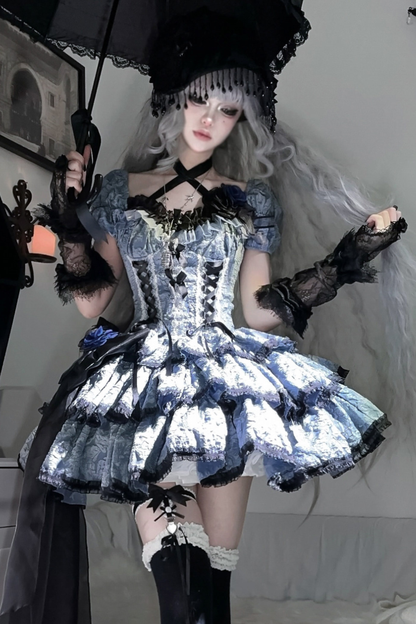 ダークブルーゴシックロリータドレス