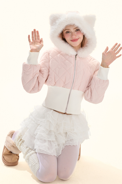 フェアリーファーキャットフードキルティングジャケット