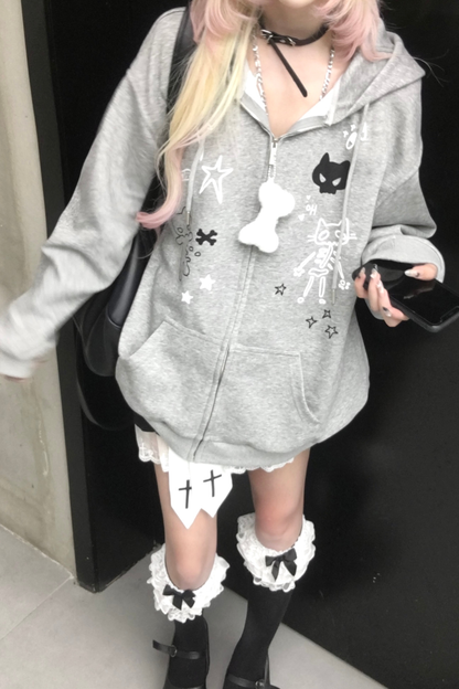 猫耳イラストデザインフードパーカー