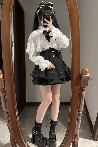 レースケープツーピーススカート+レースシャツ