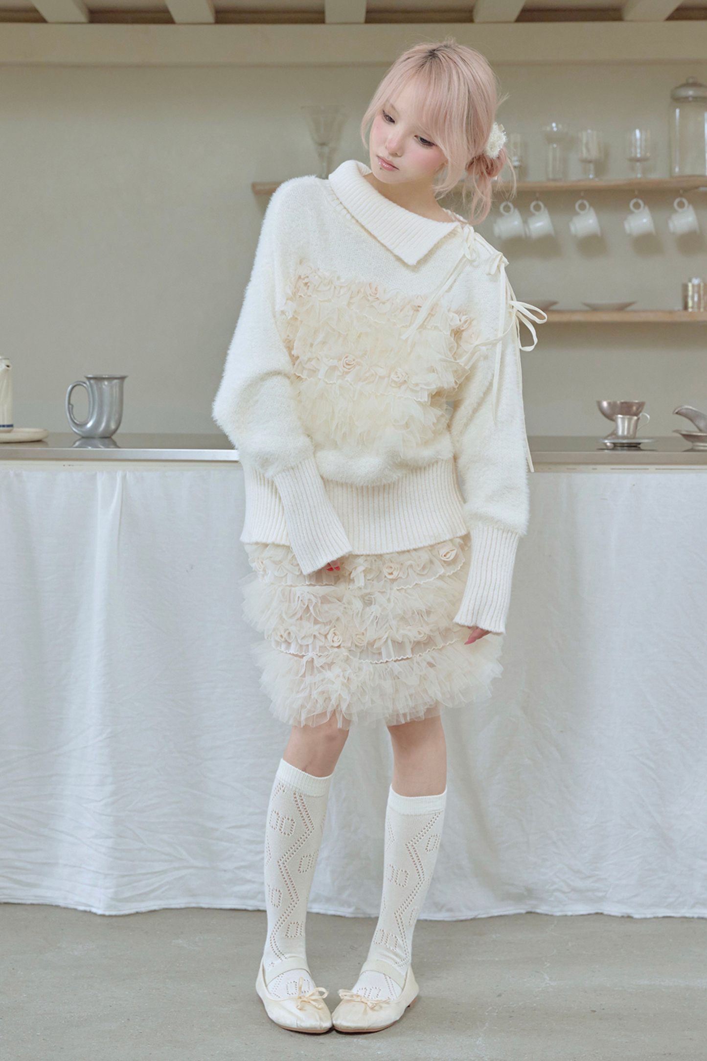 ローズメッシュレイヤードスカート