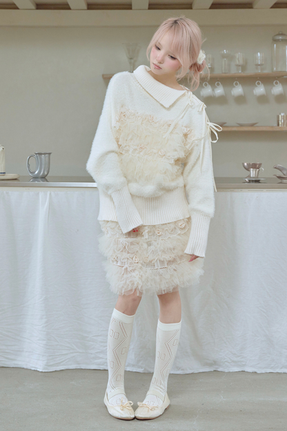 ローズメッシュレイヤードスカート