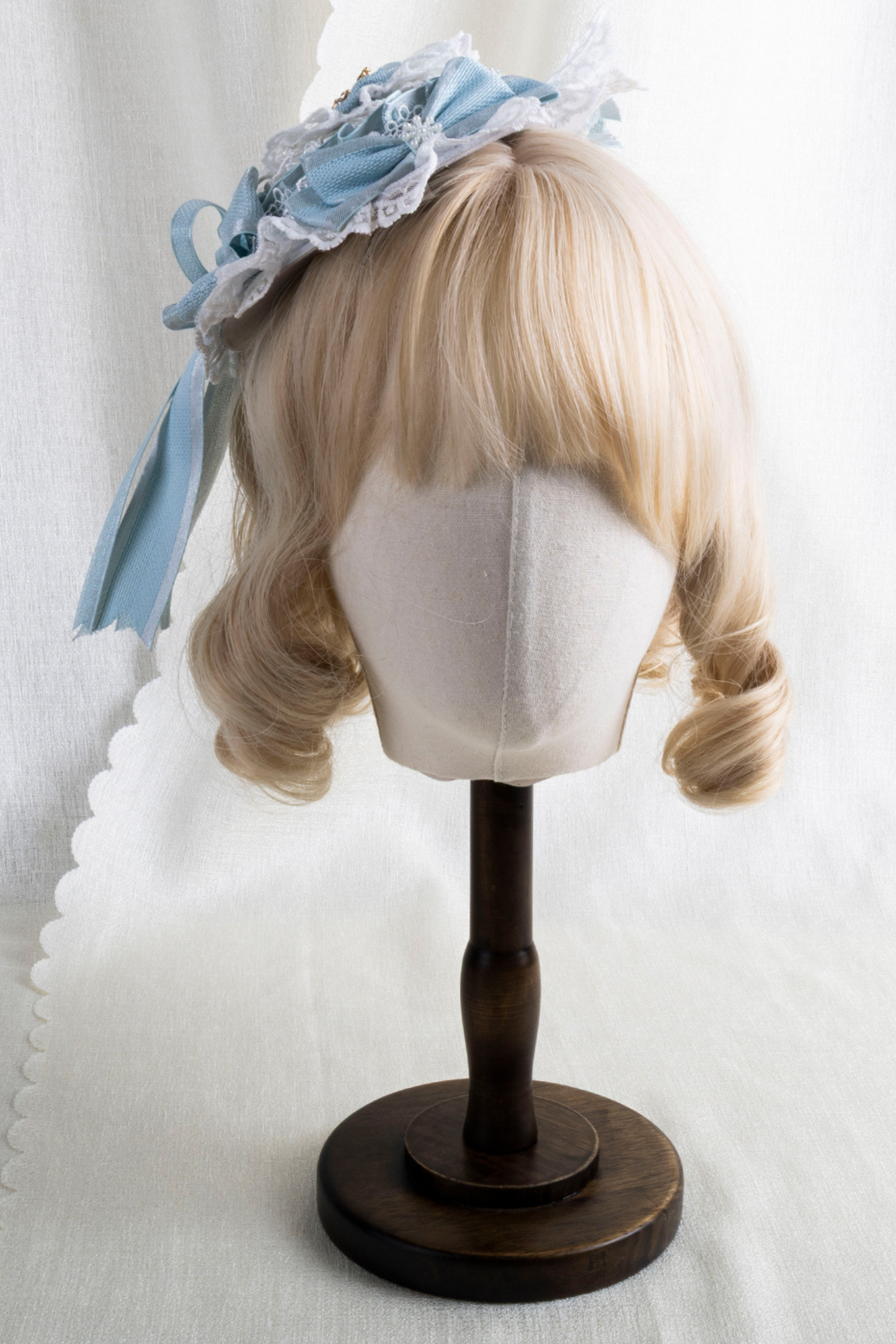 フリルアイスカラーロリータフラットハット+リボンクリップ+ヘアバンド+ハットクリップ