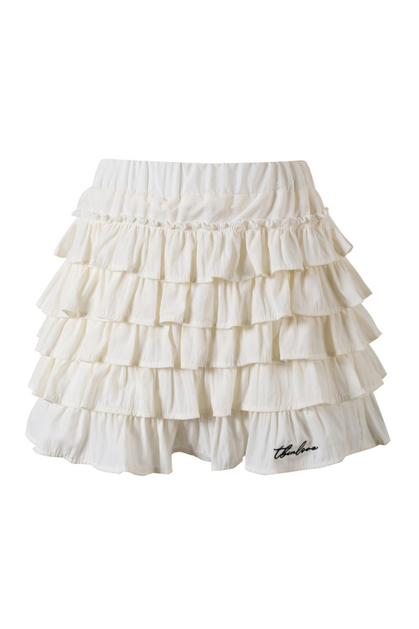 ドットファーショートコート＋フリルスカート＋レーススカート