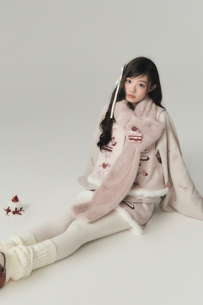 ストロベリーケーキプレッピースタイルベスト+トップス+スカート