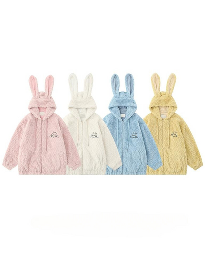 Soft lamb velvet cotton coat with rabbit ears hood