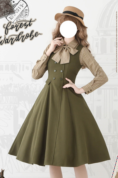 英国風レトロエレガントノースリーブドレス