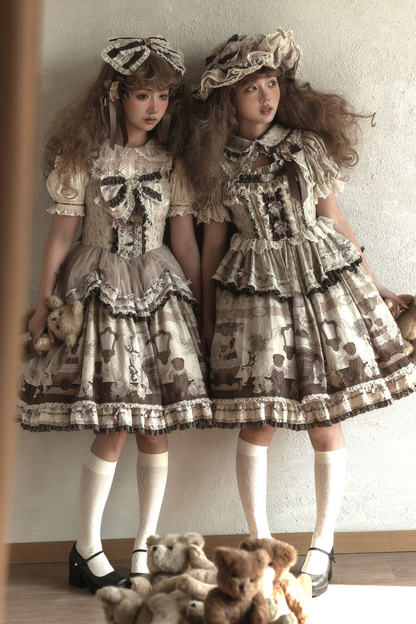 Briana Bear Print Dream Doll Lolita Dress + JSK + Skirt + Shirt + Petticoat