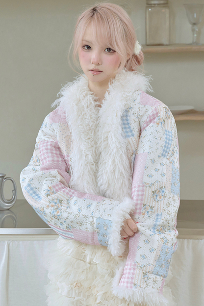 Floral Patchwork Fur Jacket